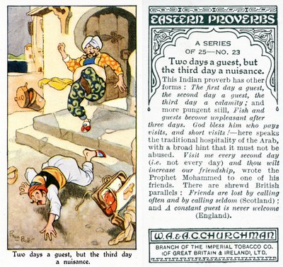 "Kaksi päivää vieraana, mutta kolmas päivä haittaa", 1931 (katso myös 498198) tekijältä René Bull